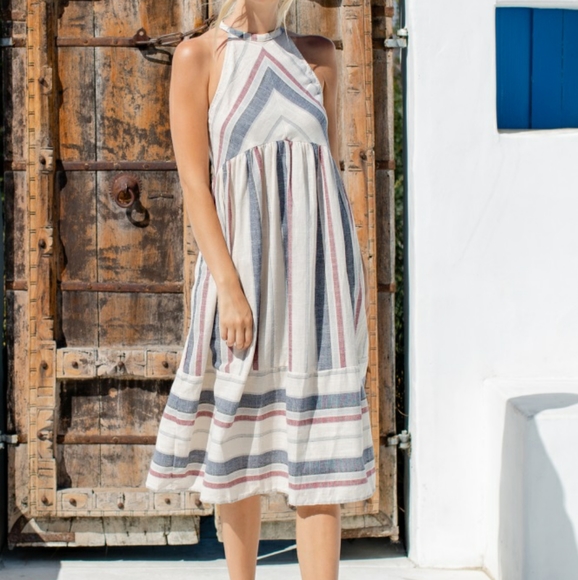Pinkblush Dresses & Skirts - Pinkblush Beige Multi Striped Halter Midi Dress M